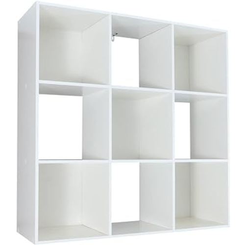 Amazon Basics Storage Cube Shelf Organizer, 9 Cubes, White, 11.7"D x 35.9"W x 35.9"H