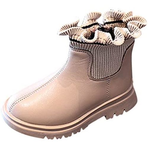 Ankle Boots for Girls Ruffle Side Zip Slip On Casual Short Booties Lug Sole Chunky Low Heel Short Dress Boot Shoes
