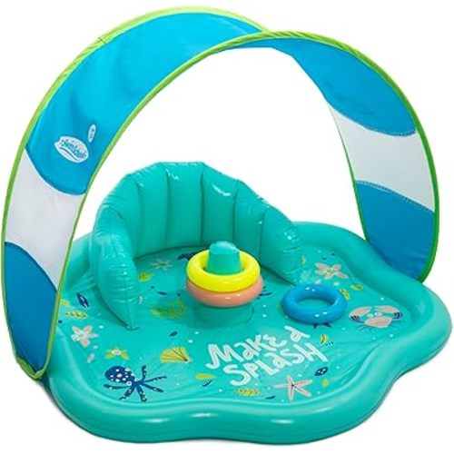 SwimSchool Infant Baby Pool Floats, Free Swimming, Super Buoyant – Ages 6-24 Months – Multiple Colors/Styles – Adjustable Canopies and Seats, Splash & Play Baby Floaties