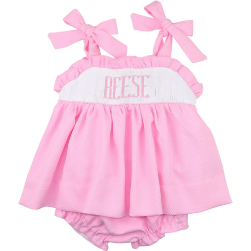 Pink Honeycomb Custom Smocked Shoulder Tie Diaper Set – Cecil & Lou