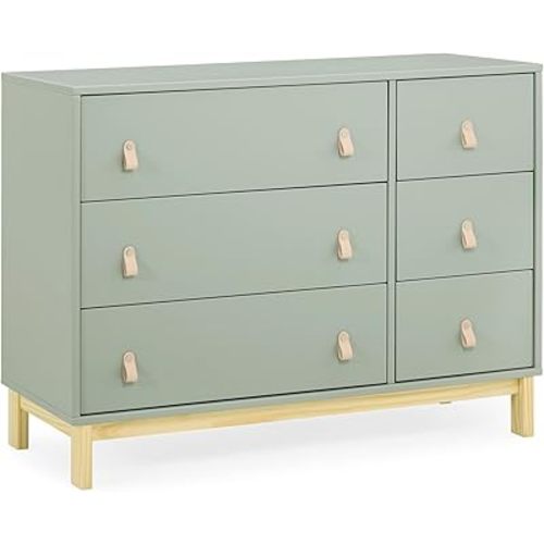 Delta Children babyGap Legacy 6 Drawer Dresser with Leather Pulls and Interlocking Drawers Greenguard Gold Certified, Sage Green w/Natural