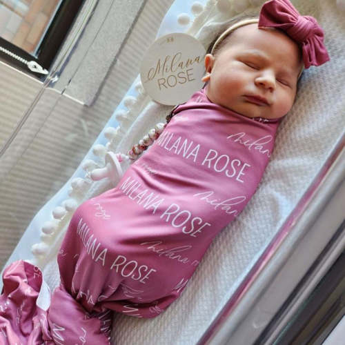 Personalized Dusty Rose Baby Name Swaddle Blanket - Block & Script