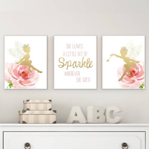 Fairy nursery wall art - Fairy print - Pink and gold nursery - Girls nursery prints - Girls room decor - Fairy poster - Pink fairy wall art