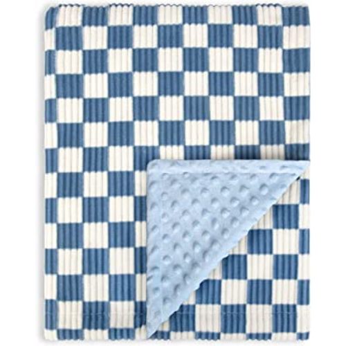 Baby Blanket for Boys Girls 3D Checkerboard Grid Ultra- Soft Cozy Corduroy Toddler Blanket for Kids Stripe Chessboard Plaid Design Receiving Blanket Blue 30 x 40 Inches