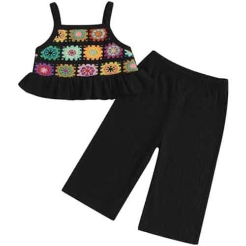 Baby Girl Outfits Crocheted Ruffled Camisole And Elastic Pants Set 6 12 18 24 Months 2 3 4 T