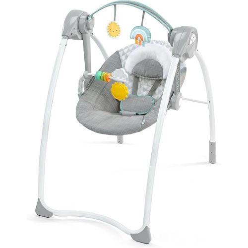 Ingenuity Milestone Baby Swing, Toy Bar, Foldable Swing, 6-Speed, Music, for Ages 0-9 Months, Up to 20 Pounds - Grey