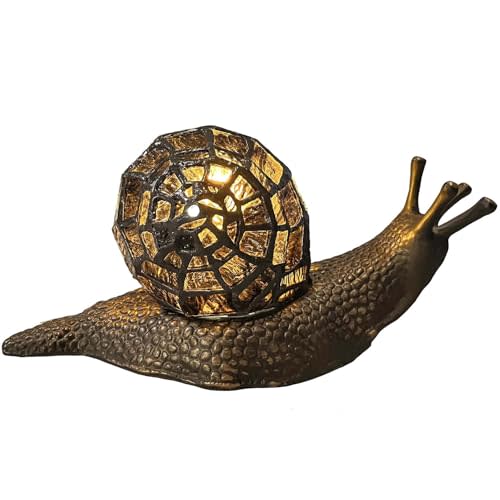 Bieye L10980 Land Snail Tiffany Style Stained Glass Accent Table Lamp for Home Decoration (Amber, 10" D x 5" W x 5" H)
