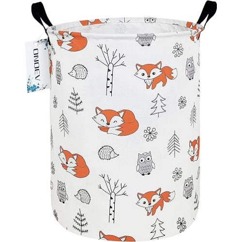 Round waterproof laundry basket,foldable storage basket,laundry Hampers with handle,gift basket,suitable for children's room and toy storage (Fox)