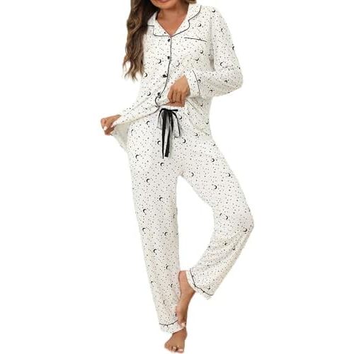 ZMJ Womens Pajamas Sets 2 Piece Long Sleeve and Pant Pj Sets Button Up Sleepwear