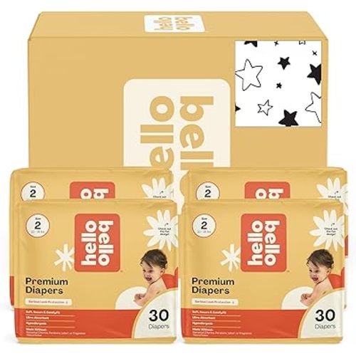 Hello Bello Diapers, Size 2 (10-16 lbs) Superstars - 120 Count Value Pack of Premium Disposable Baby Diapers, Hypoallergenic with Soft, Cloth-Like Feel