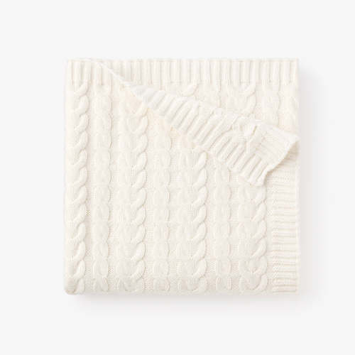 Whisper White Horseshoe Cable Knit Baby Blanket – Elegant Baby