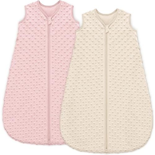 Fleece Baby Sleep Sack 0-6 Months with Plush Dots 1.5 Tog Baby Wearable Blanket with 2-Way Zipper Warm Sleeping Sack for Toddler Infant Newborn - Small, Apricot & Pink