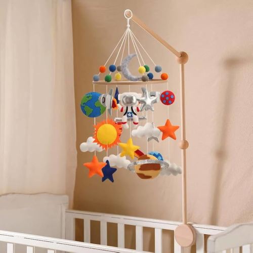 Flora & Ivy Space Mobile for Crib - A Colorful Solar System Crib Mobile with Stars and Planets and Rocket for a Space Themed Nursery