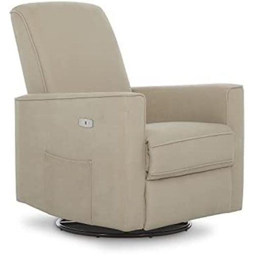 Evolur Harlow Deluxe Upholstered Plush Seating Glider Swivel, Rocker, Power Recliner with USB Port, Greenguard Gold Certified, Glider Chair for Nursery in Fawn, Modern Nursery Recliner