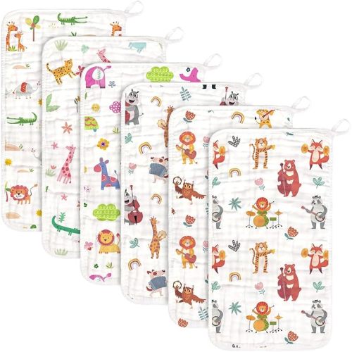 Baby Burp Cloths Muslin Washcloths 6 Pack Muslin Burp Cloths 100% Cotton Large 20''x12'' Soft 6 Layers Baby Burp Rags for Boys Girls Baby Essentials for Newborn Gift Machine Washable