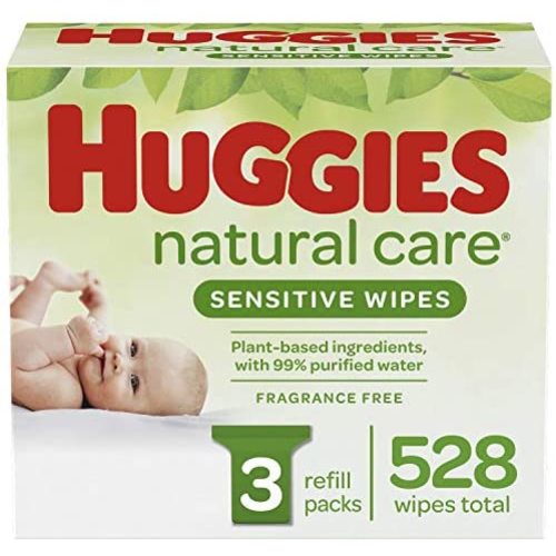 Huggies Natural Care Sensitive Baby Wipes, Unscented, 3 Refill Packs (528 Wipes Total)