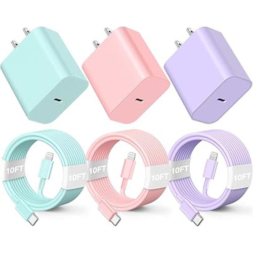 Compatible with iPhone Charger Fast Charging, [3Pack 10FT] 20W PD USB C Wall Charger Block with Type C to Lighting Cable Compatible with iPhone 14/13/12 Pro Max/11/XS/XR/X/8/Plus