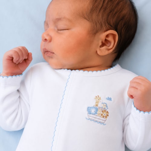 Noah's Ark Hand-Embroidered Footie - Light Blue