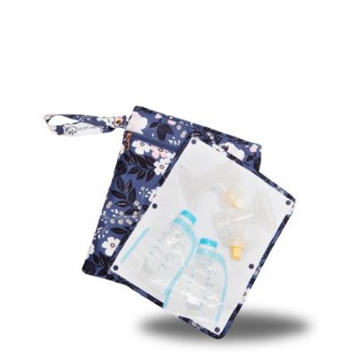 Pumparoo Wet/Dry Bag – Compact Pump Parts Organizer with Waterproof Compartment & Staging Mat – Machine Washable for Work & Fridge Storage Le Floral