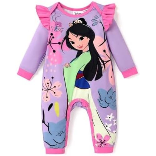 Disney Princess Cinderella Ariel Tiana Minnie Winnie Lion King Baby Girls Boys Ruffle Long Sleeve Romper Newborn to Toddler