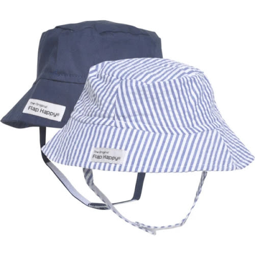Bucket Hat 2 Pack, Chambray Stripe Seersucker & Navy - Flap Happy | Maisonette
