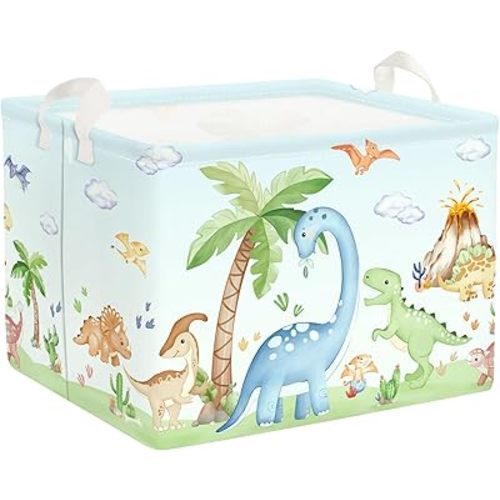 Dinosaurs Baby Laundry Hamper Collapsible Clothes Kids Storage Basket Palm Tree Large Boys Girls Gift Toy Box Bin for Nursery Room, Blue, 36L