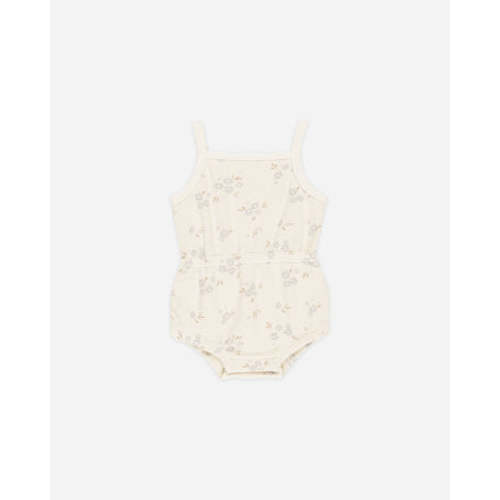 Waffle Cinch Romper || Blue Ditsy
