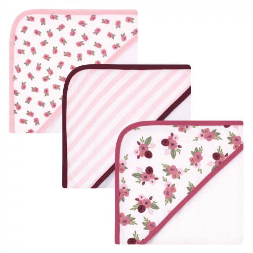 Hudson Baby Infant Girl Cotton Rich Hooded Towels, Warm Floral, One Size