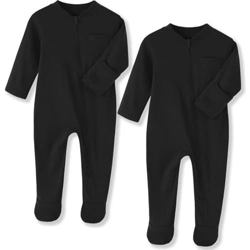 Baby Pajamas with Mitten Cuffs, Footie Infant Sleeper with Long Sleeve & 2 Way Zipper, Cotton Baby Sleep and Play 0-12 Months