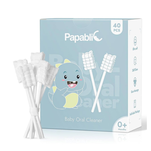 Papablic Baby Tongue Cleaner, Baby Oral Cleaner, Disposable Infant Mouth Cleaner Newborn, Upgrade Gum Cleaner with Paper Handle or Infants Ages 0-2 Years, 40 Pack