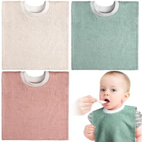 Foaincore 3 Pieces Full Coverage Toddler Bibs Pullover Baby Bibs Absorbent Cotton Terry Towel Toddler Bibs