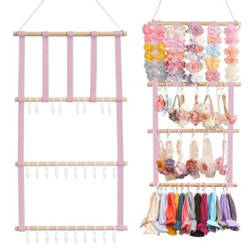 Headband Holder Hair Bows Holder with 30 Hooks, Hanging Baby Headbands Organizer Storage Newborn Hair Accessories Storage Hanging Decor for Wall, Door or Closet in Girls Room