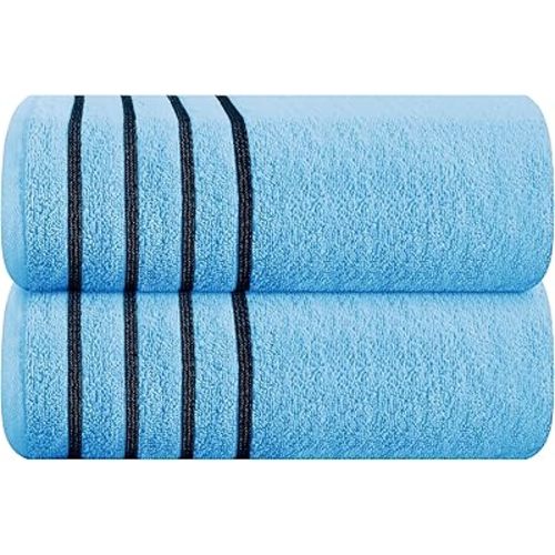 Cotton 2 Pack Oversized Bath Sheet 35 x 70, Large Bath Sheet, Ultra Absorbent, Compact, Eco-Friendly and 100% Recyclable, Quick Drying and Lightweight Towel - Sky Blue
