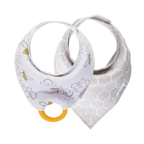 Dr. Brown's Super Soft & Absorbent Baby Bandana Bib with Snap-On Teether, 3m+, 2-Pack