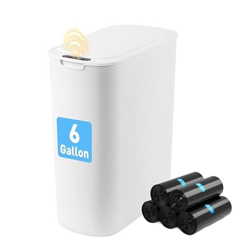 Automatic Motion Sensor Bathroom Trash Can with Lid, 6 Gallon Touchless Trash Bin, Smart Electric Narrow Waterproof Garbage Bin for Toilet, Office, Rv, Bedroom, Living Room