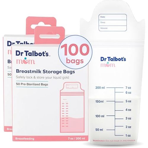 Dr. Talbot's Mom MilkFresh Breastmilk Storage Bags - Postpartum Essentials for Moms on the Go - 100 Count Pre-Sterilized Bags
