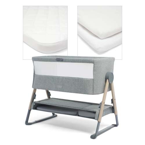 Lua Bedside Crib and Sheet Bundle - Grey/White | Tiny Tots Baby Store