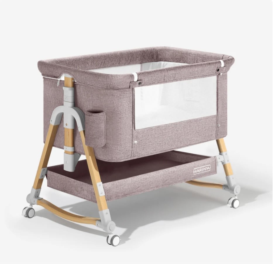 HARPPA Cuddly 3-in-1 Baby Bassinet Bedside Sleeper for Reflux | Attaches to Bed, Adjustable 5 Heights, Non-Toxic & CPSC Certified | Sturdy Aluminum Frame, Portable Wheels, Tool-Free Setup, Gentle Rocking | Perfect for Newborns, Infants, Small Spaces & Saf