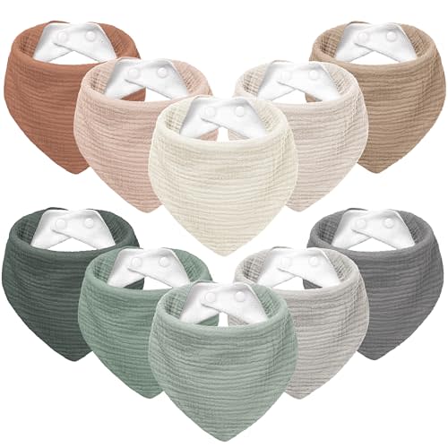 Susurration Muslin Baby Bibs 10Pack Baby Bandana Drool Bibs Soft Adjustable Newborn Bibs for Unisex Baby Girls & Boys