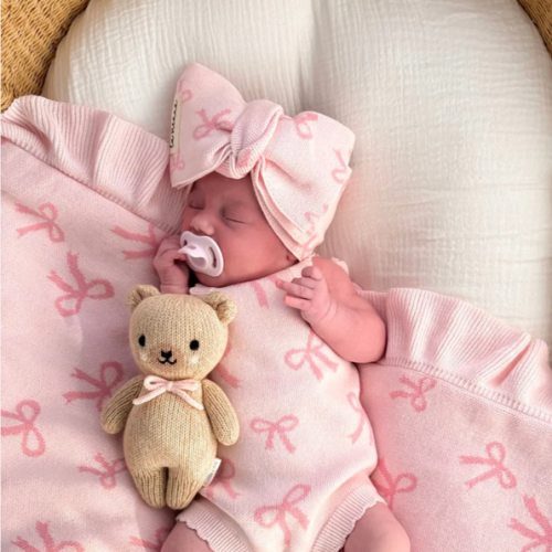 Knitted Headwrap - Pink Bows