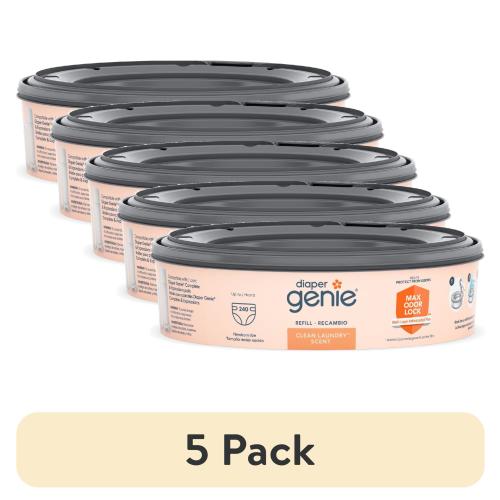 (5 pack) Diaper Genie Diaper Pail Round Refill, Clean Laundry Scent, 1 Pk, 240 Ct, Orange