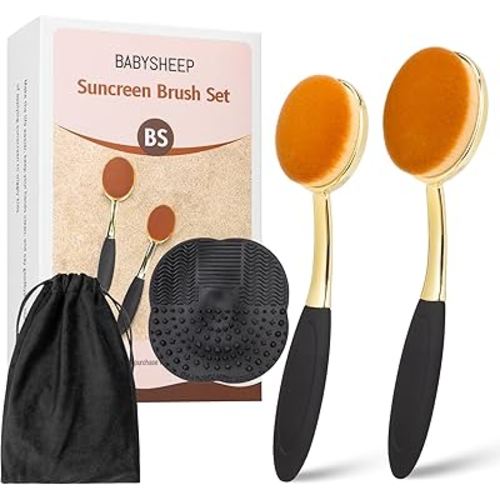 Sunscreen Brush Set - Sunblock Applicator for Kids, Adults, Child-Safe for Face and Body, Sun Lotion Applicator Sun Cream Brush with Cleaning Mat Travel Size (2 Pack) (Citrine)