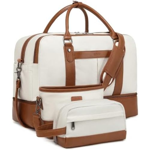 Weekender/Hospital Bags for Women Overnight Bag Large Canvas Travel Duffel Bag with Shoe Compartment Carry On Tote Bag 3Pcs Set