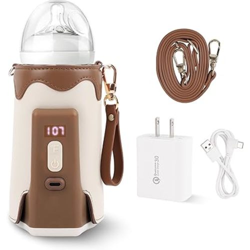 Portable Bottle Warmer,Travel Bottle Warmer with Fast Charging &Cordless,Lightweight＆Portable Bottle Warmer,Milk Warmer with Temperature Control,Suitable for Traveling/Camping/Home