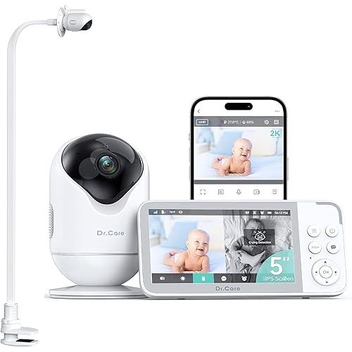 VistaView 5” Smart WiFi Baby Monitor with Clip Mount - 2K HD Camera, App Control, Cry & Motion Alerts, Night Vision, 5000mAh Battery, 2-Way Talk, Multi-User, Triple Security