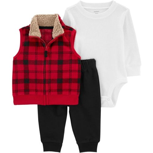 Carter's Baby Boys 3 Piece Little Jacket Set (Polar Bear) - 6 Months - Hooded Navy/Red Plaid