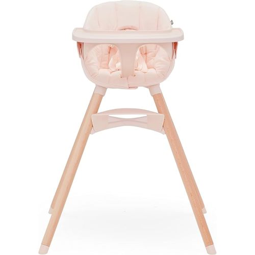 Lalo The Chair Convertible 3-in-1 High Chair - Wooden High Chair for Babies & Toddlers, Baby High Chair with Dishwasher Safe Tray, Adjustable Footrest & Machine Washable High Chair Cushion, Grapefruit
