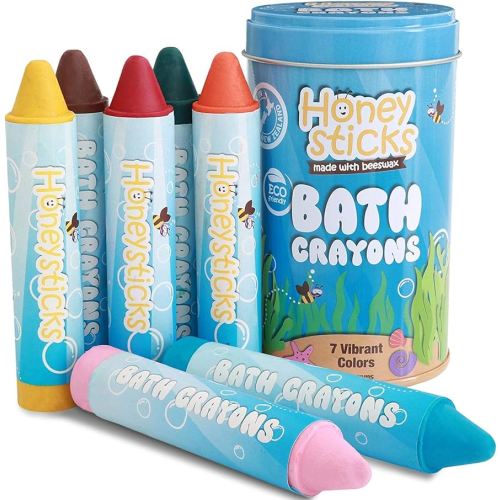 Honeysticks Bath Crayons for Toddlers & Kids - Handmade from Natural Beeswax for Non Toxic Bathtub Fun - Fragrance Free, Non-Irritating Toys - Bright Colors and Easy to Hold - Washable - 7 Pack