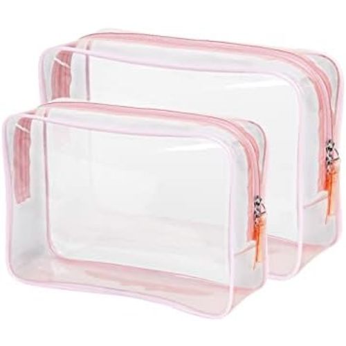 Clear Pouch, Clear Travel Bags for Toiletries, Lightweight Clear Toiletry Bag, 2 Pack Multipurpose Transparent TSA Cosmetic Bag Clear Pouch For Traveling-Pink
