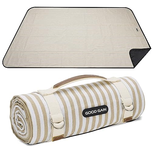 G GOOD GAIN Picnic Blankets Waterproof Extra Large - Outdoor Blanket Sand Free Foldable with Carry Strap for Beach, Camping, Park Grass, Hiking, Travel, Concerts, Indoor (Sand Yellow)